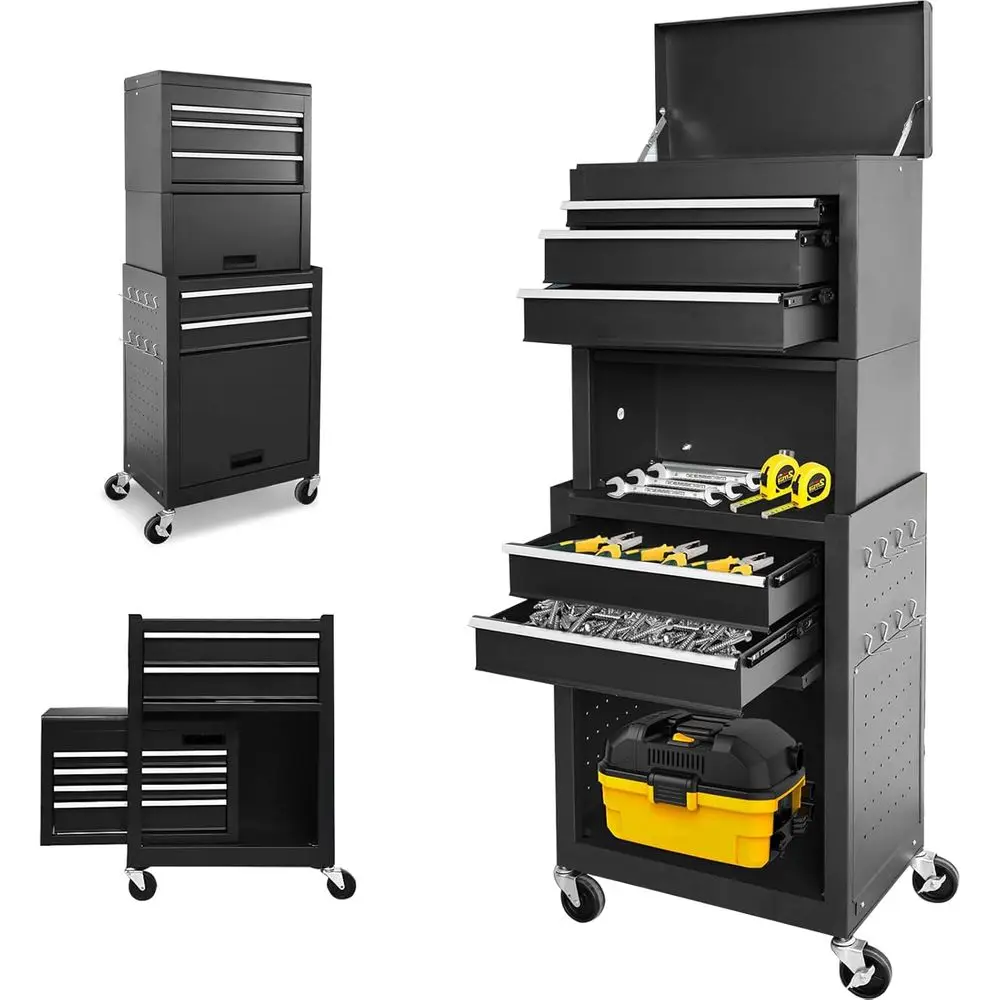 

Универсальный передвижной ящик для инструментов 3-в-1 с отсоединяемым металлическим контейнером, вместительный органайзер для гаража и мастерской