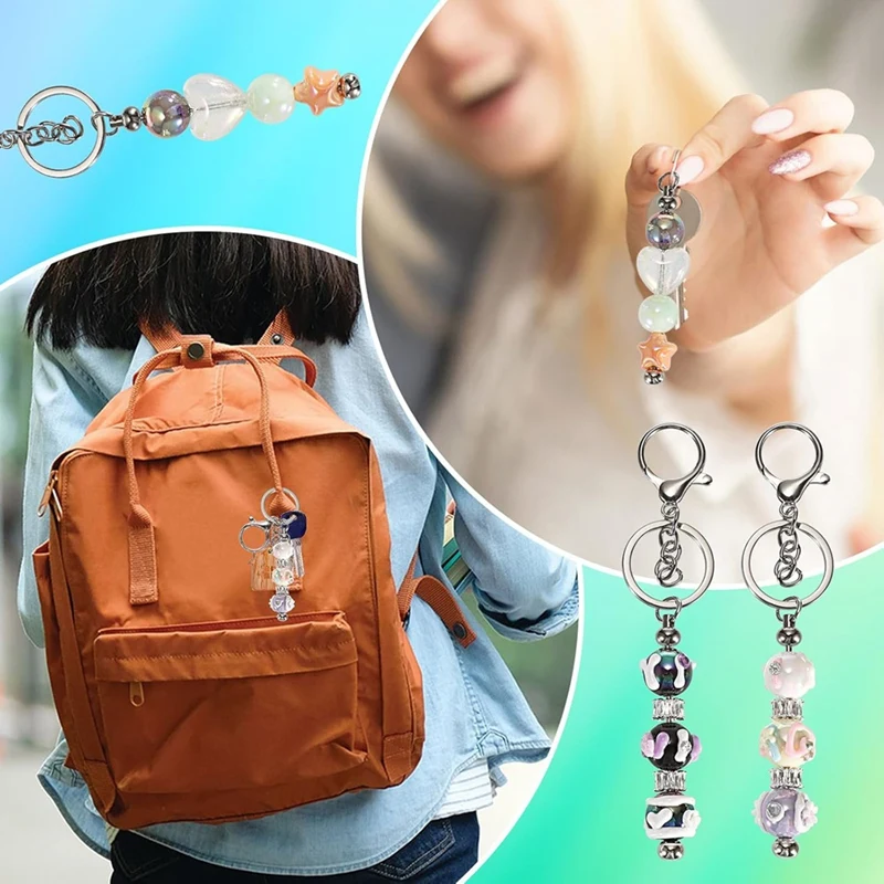 WISH 12 Set Beadable Keychain Making Kit Metal Beaded Keychain Kit, Sublimation Keychain Blanks For DIY Crafts Making Gift