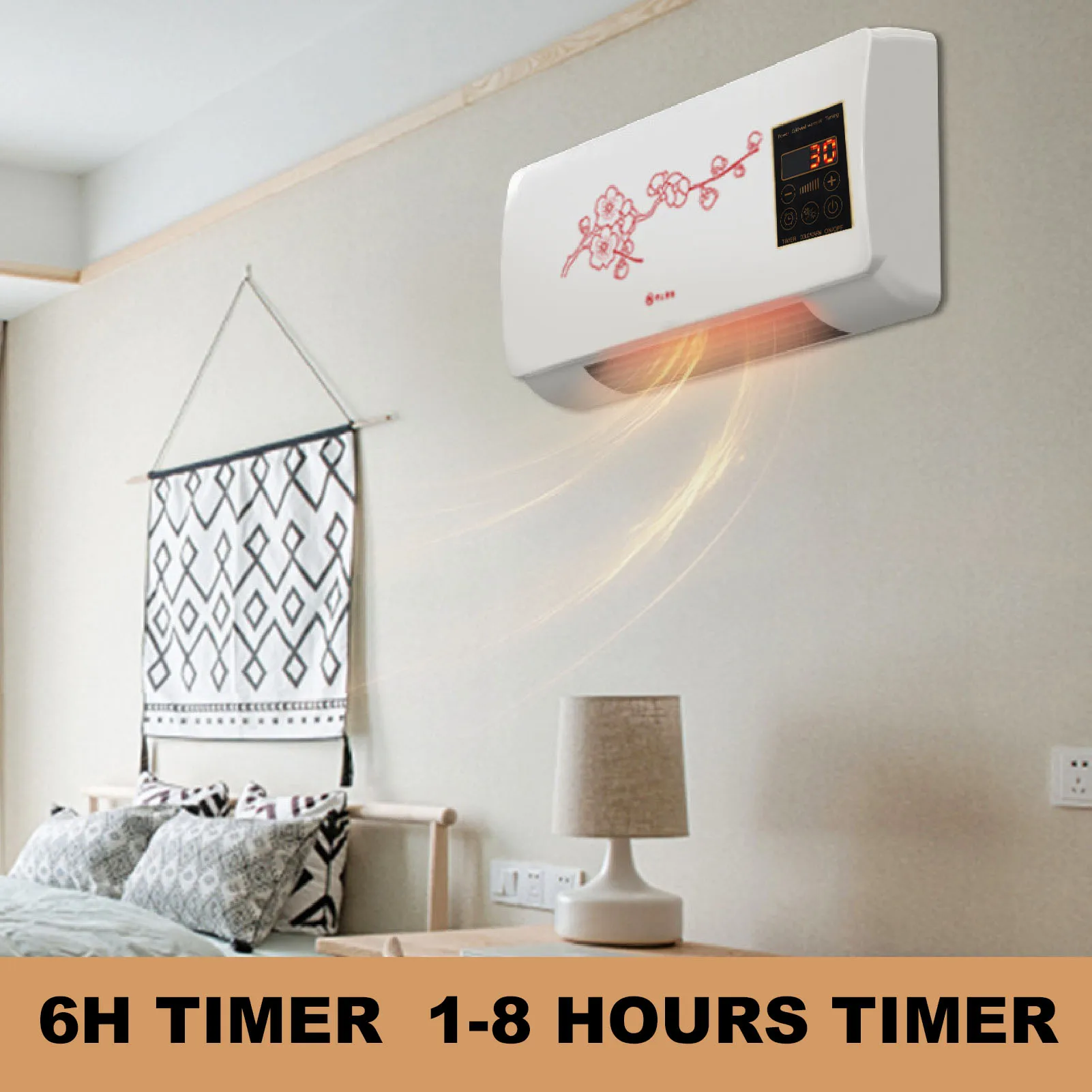 

Space Heater Fan Electric Heater Space Heater Fan 2000W Wall Mount Remote Control Touch Display Timer Quiet AC Heater