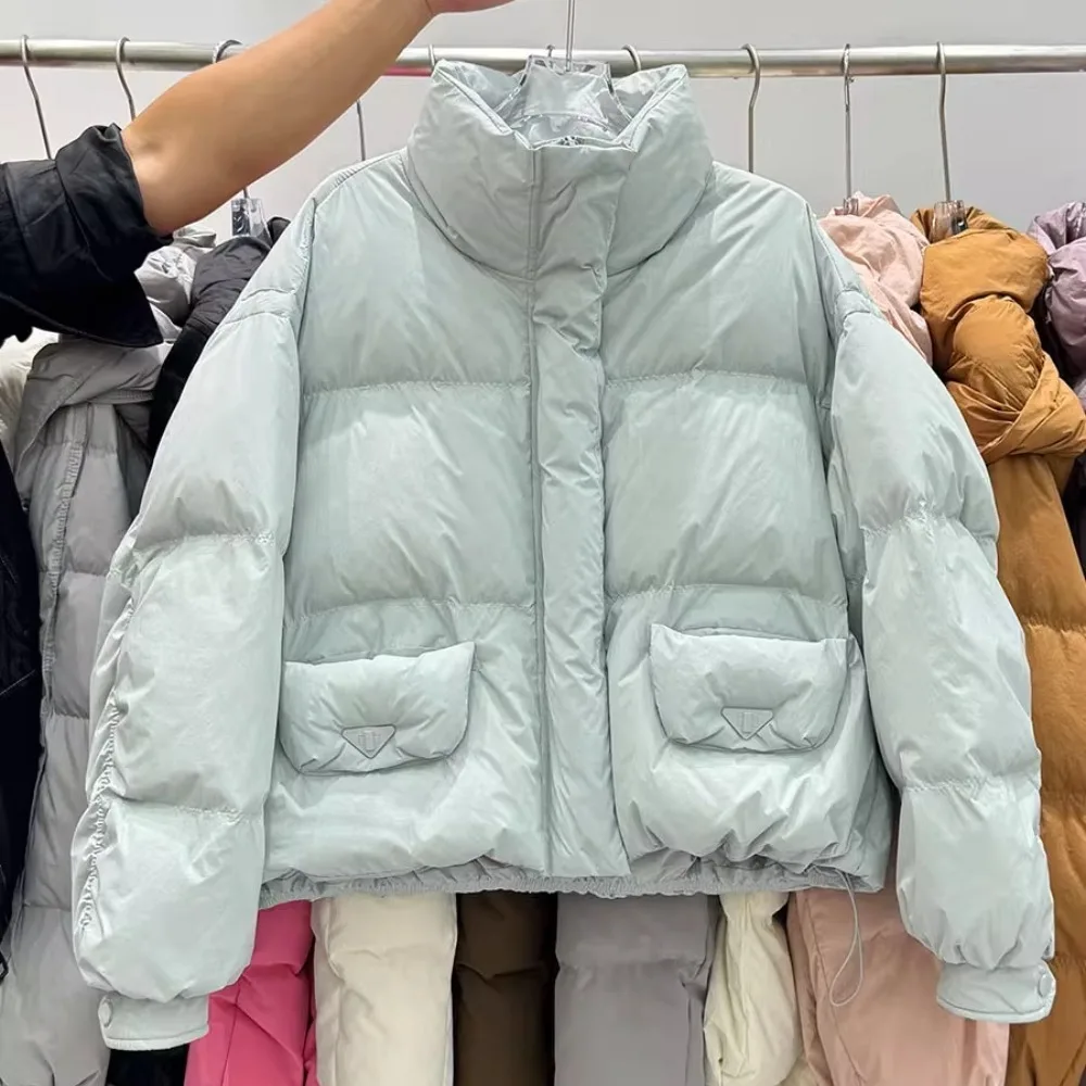 Doudoune courte chaude en duvet de canard blanc pour femme, manteau à pain épais à col montant, nouveau Style, automne hiver 2025