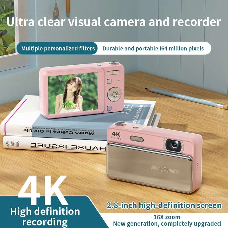 4K HD Camera CCD Campus Sliding Digital Camera for Taking Photos and Recording Integrated Student Card Machine for Gifts
