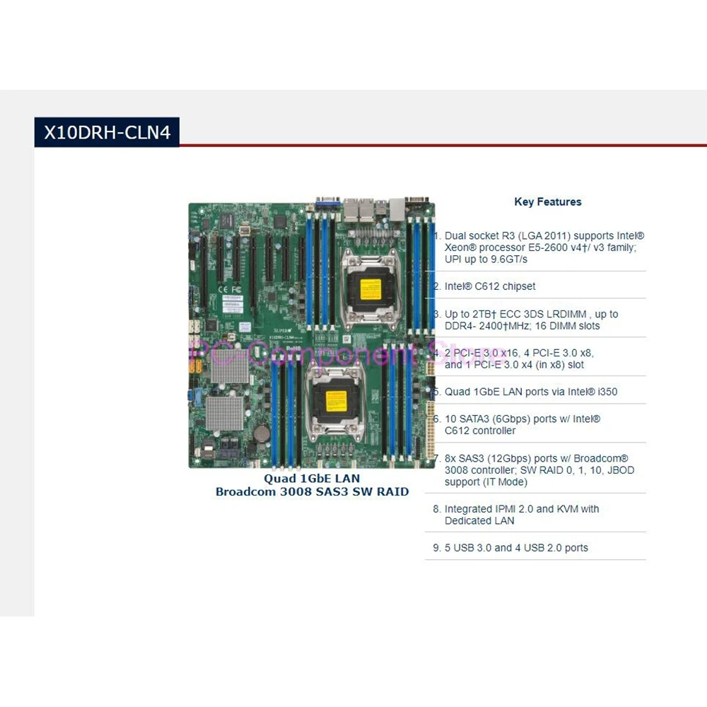 

Серверная материнская плата X10DRH-CLN4 E5-2600 V4/V3 Family Quad 1GbE LAN SAS3 (12 Гбит/с) LGA2011 DDR4
