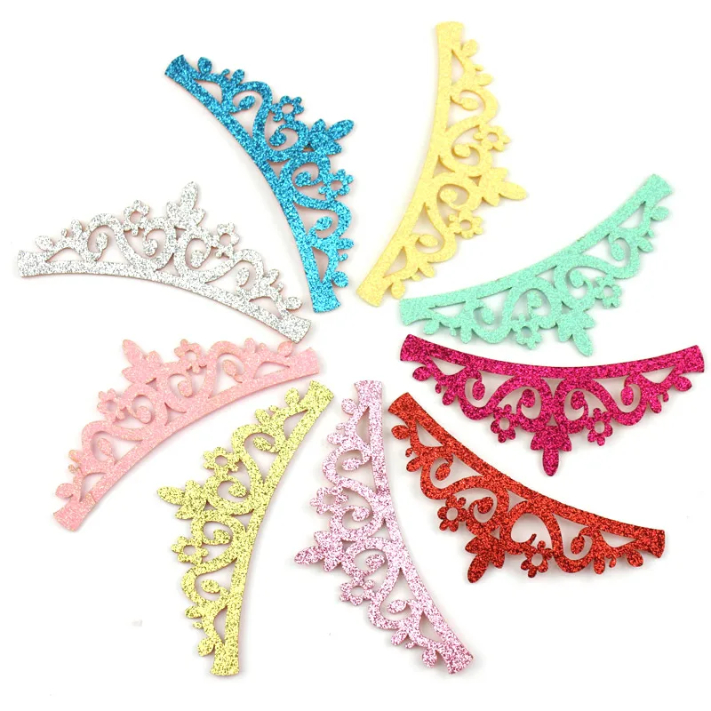 18Pcs 4.5*12cm Glitters Crown Shiny Padded Appliques For DIY Kids Headwear Clip Hat Decor Ornament Garment Accessoires Wholesale