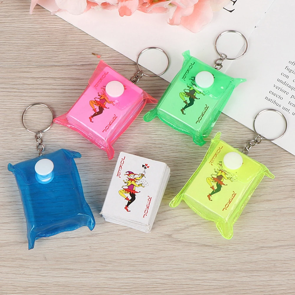 1PC 3x4cm Portable Mini Playing Cards Poker Keychain Small Board Game Key Chain Entertainment Gift