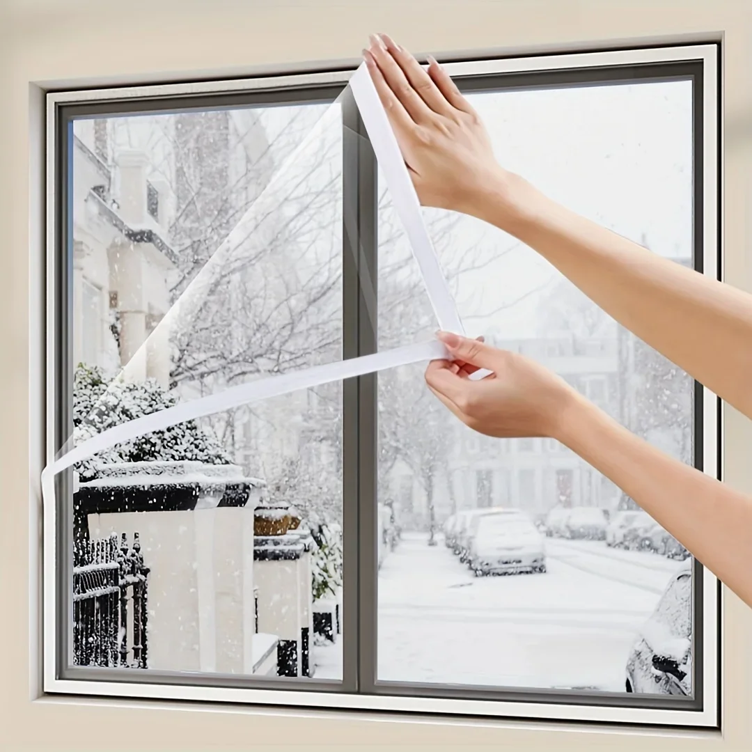 Film de fenêtre épaissi et chaud pour l'hiver, pare-brise de chambre à coucher, anti-froid, anti-gel scellé, transparent, coupe-vent et anti-poussière, 1 ensemble