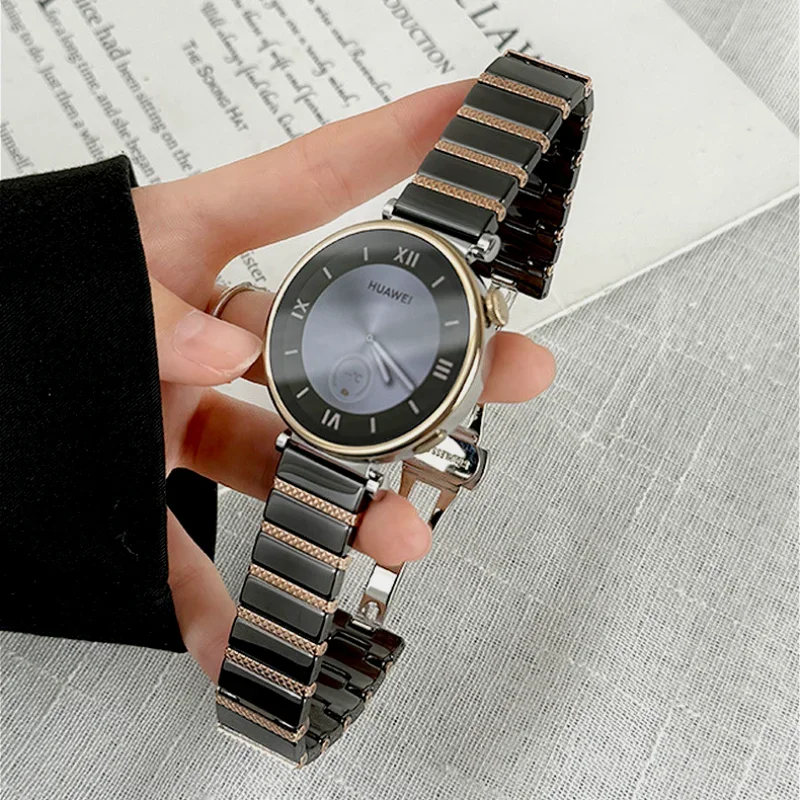 18mm Ceramics Strap for Huawei GT4 41mm,Women Fashion Replacement Stainless Steel Buckle Watchband for GT4 41mm/GT5 42mm