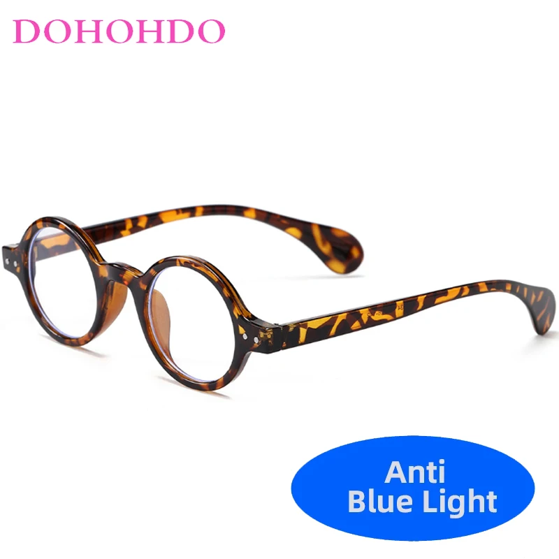 DOHOHDO New Fashion Oval Small Frame Men Eyeglasses Frame Casual Retro Rivet Flat Anti Blue Light Computer Women Reading Glasses