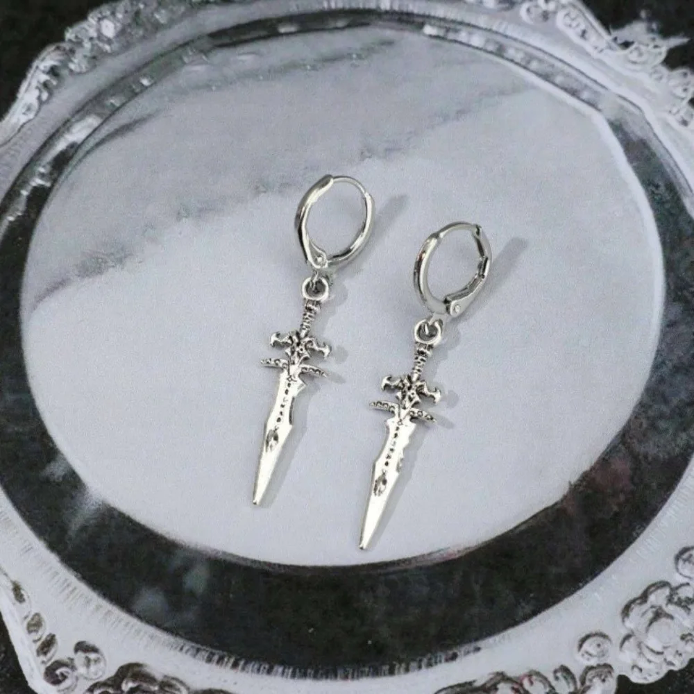 Y2K Punk Sliver Color Sword Pendant Hoop Earrings for Men Women Personality Hip Hop Street Couple Dangle Earrings Jewelry Gifts