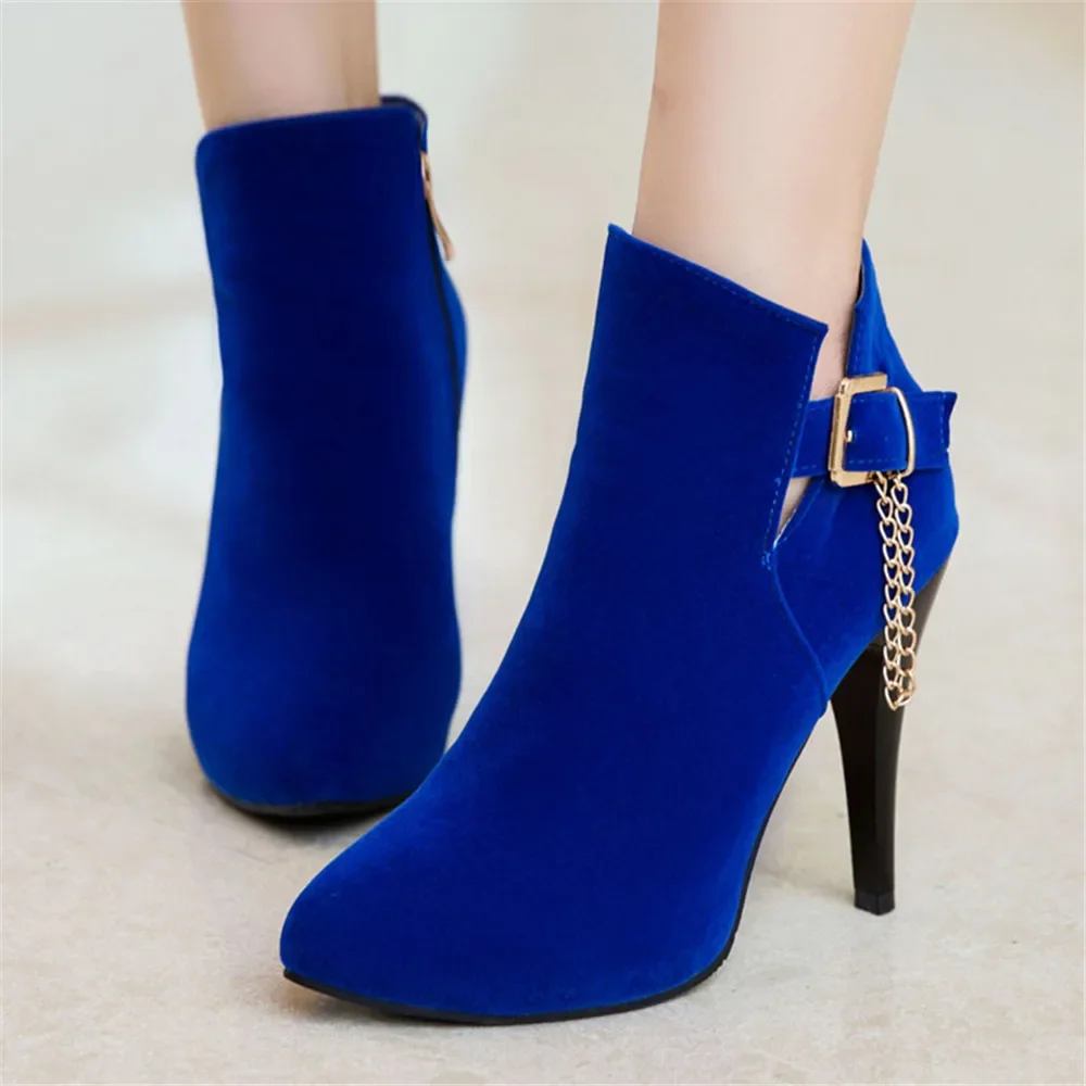 Spring Autumn New High-heeled Ankle Boots Sexy Fashion Boats for Women Buckle Chain Thin Heeled Platform Short Booties Femininas