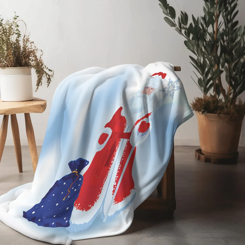 TU Cozy Christmas Blanket Flannel Throw Soft Warm Festive Holiday Decor Gift Santa Claus Reindeer Snowman Pattern Bedspread Home
