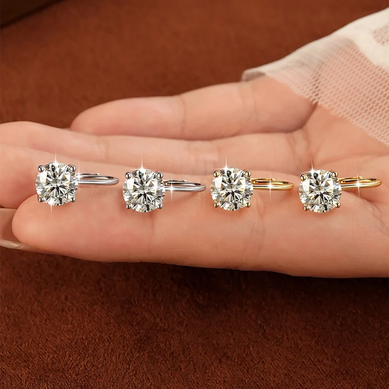 Rrjzz Solitaire 6,5 mm 8 mm Moissanit-Verlobungs-Clip-Ohrringe für Damen, 1 Karat, 2 Karat, Vier-Krallen-Ohrringe mit Hebelverschluss, Schmuckgeschenke – Detail 13