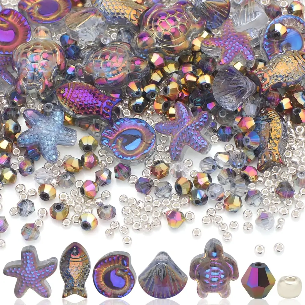 DIY Jewelry Making Phone Chains Fish Turtle Starfish Snail Shell Pendant Crystal Glass Bicone Beads for Crafting Necklaces