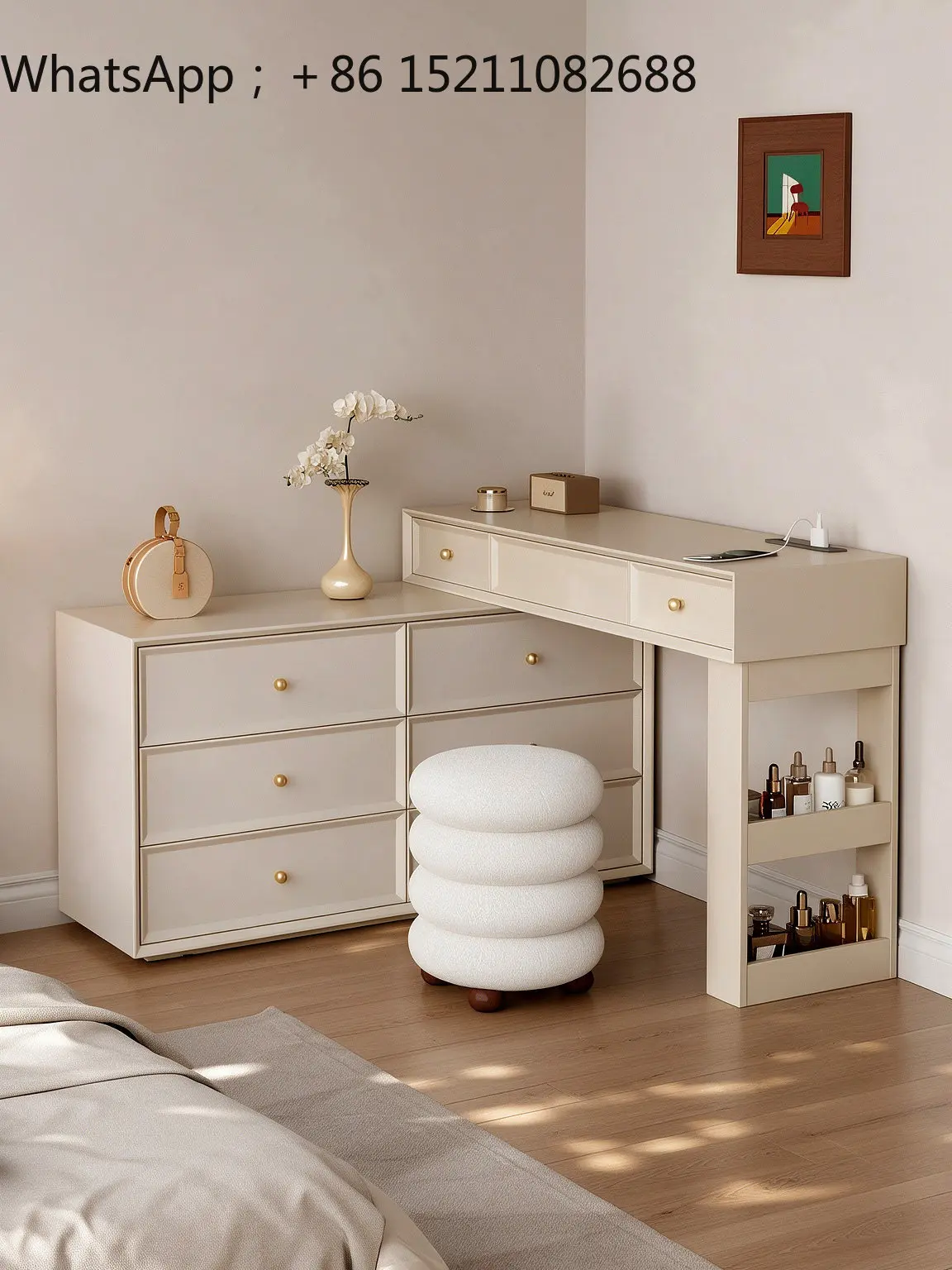 SCY bedside dresser chest integrated bedroom simple hidden mirror solid wood small apartment makeup table