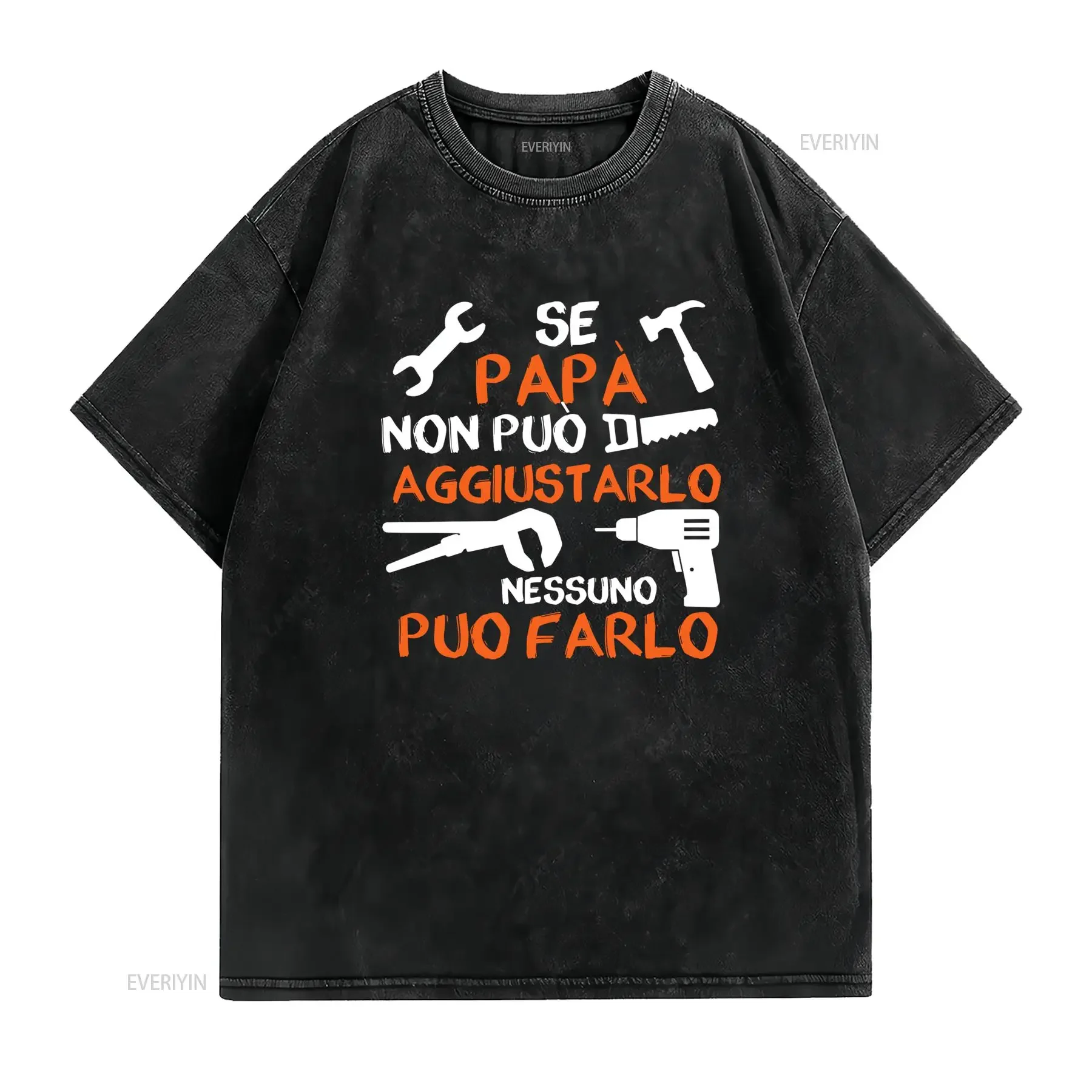 Maglietta Uomo Divertente con Frase Italiana Se Papà Non Lo Spara Design Attrezzi Blu Reale Top Casual Estate Tessuto vintage