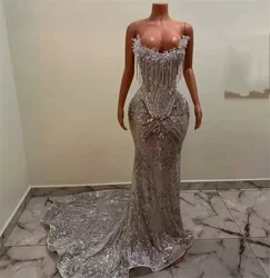 Red Beading Sequin Crystal Diamond Prom Dress 2026 For Black Girl Birthday Party Dress Tassel Mermiad Formal Dress Customized
