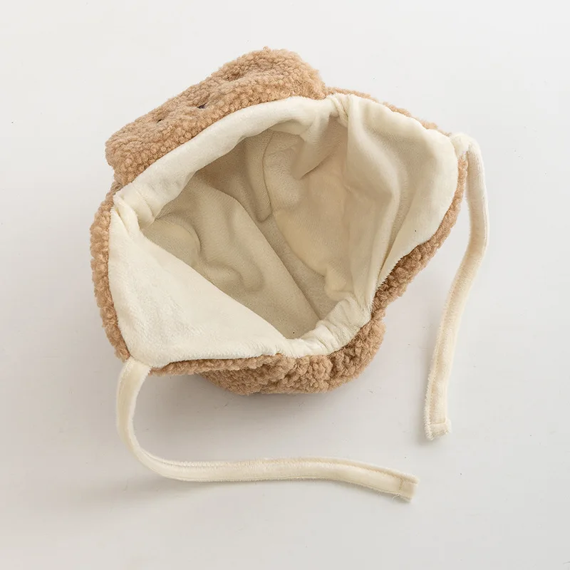 قبعة الدب الكرتونية اللطيفة للطفل شتاء دافئ من الصوف لحماية الأذن بيني بلون سادة للأطفال الرضع في الشتاء الدافئ من القطيفة #4