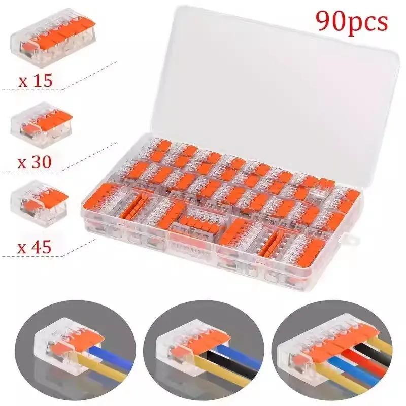 90PCS Transparent Quick Wire Terminal Connectors Set PCT412 PCT413 PCT415CE Durable Electrical Connection Tools