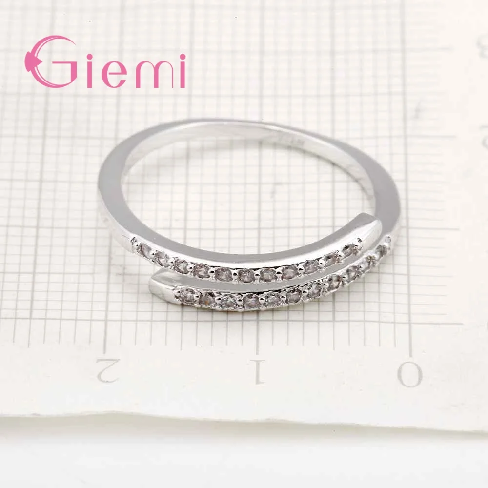 Beautiful Clear Crystal Adjustable Ring Fashion 925 Sterling Silver Wedding Jewelry Lovers Gift Wholesale