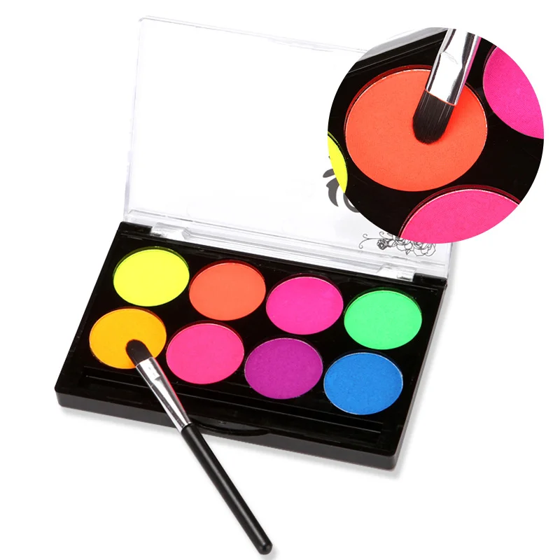 8 สีเรืองแสง Glow-in-the-dark Face ภาพวาดธีมคริสต์มาสล้างทําความสะอาดได้ละลายน้ําเครื่องสําอางฮาโลวีนคอสเพลย์แต่งหน้า