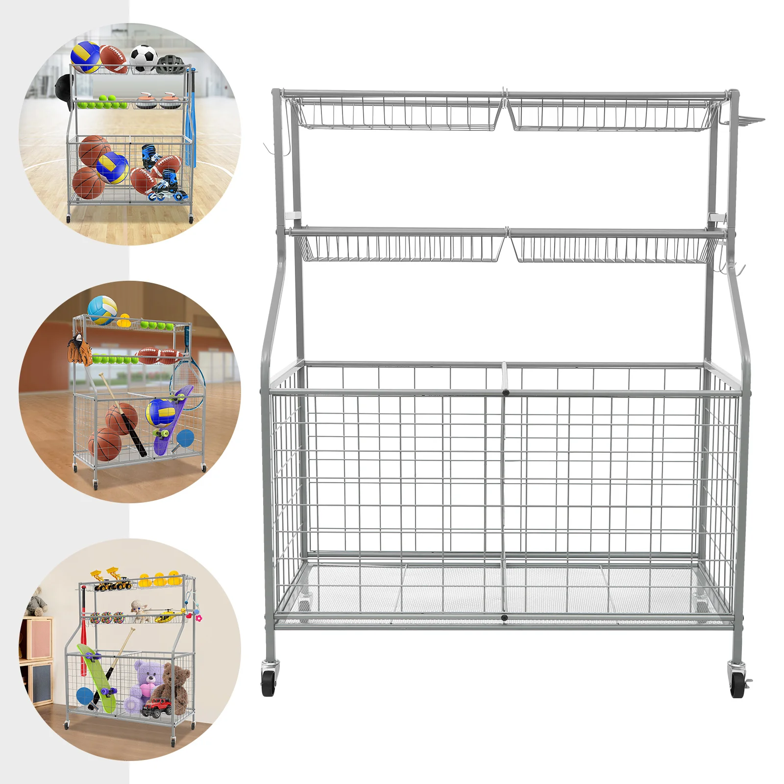 

Garage Sports Equipment Organizer Toy Storage Rack Ball Storage Rack Basketball Sports Product Finishing Cart