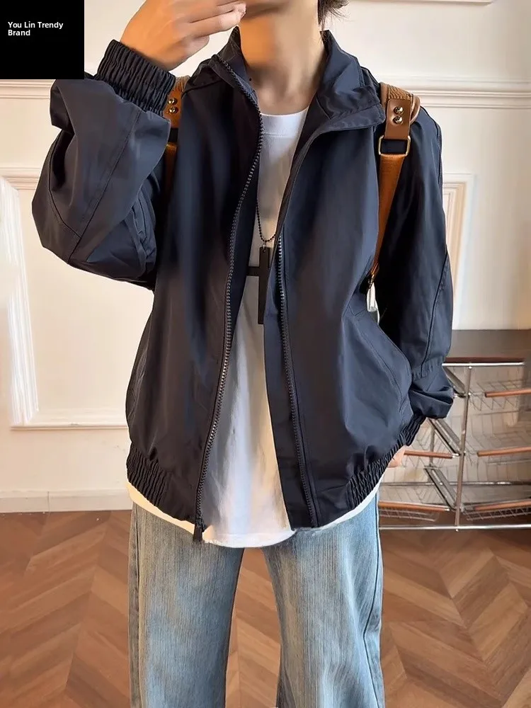 

American Sle Pilot Jaet Men's Spring Trend Splicing ort Coat Bomber Stand Collar Baseball orm Loose Fit Youth