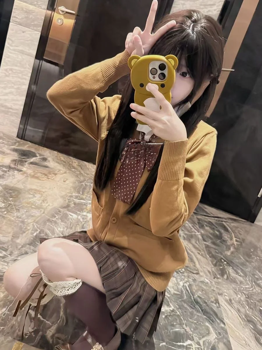 

Зимний женский школьный orm вязаный кардиган Long Sve Soft Sister Sle Jaet, комплект юбки с воротником и застежкой на пуговицы