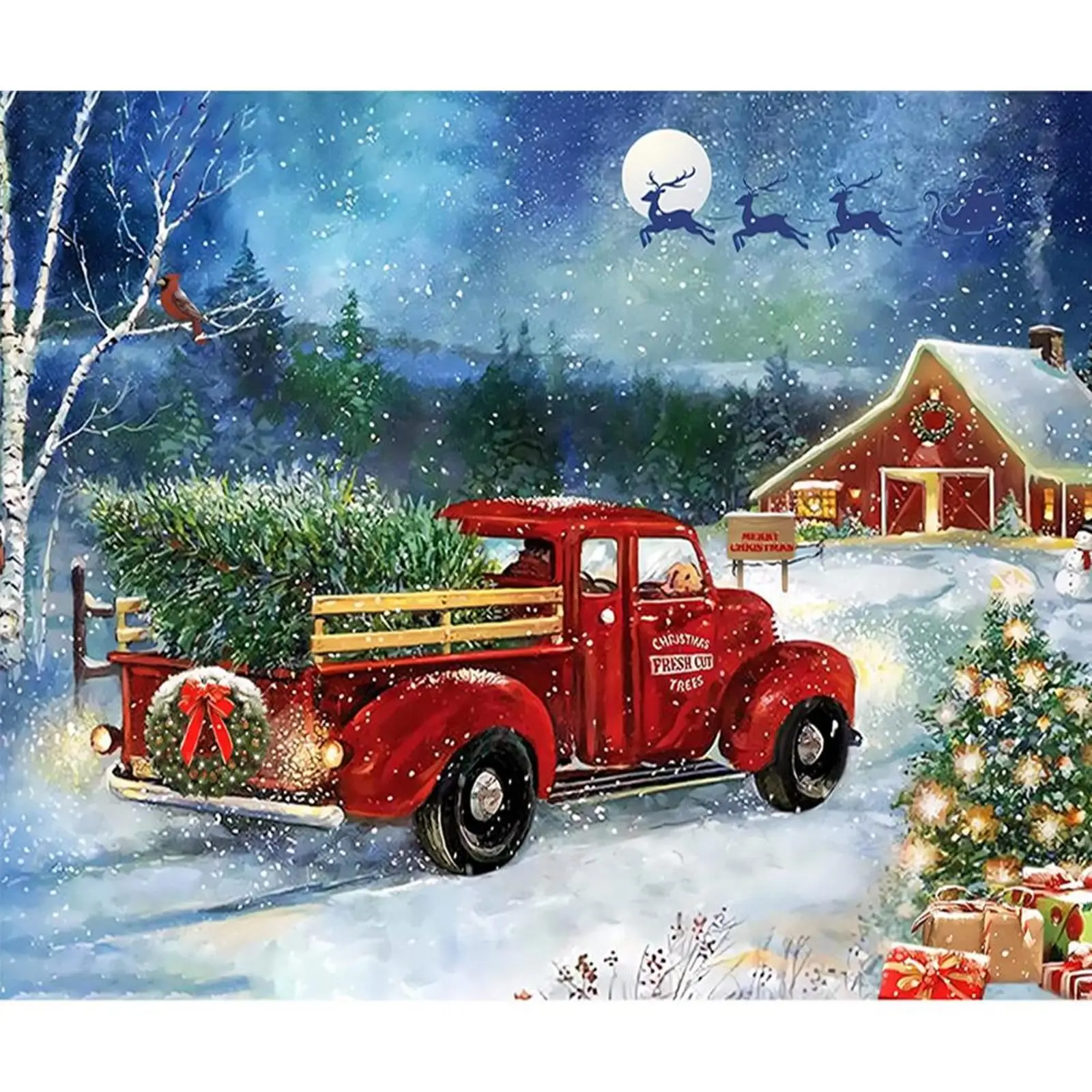 

5D DIY Full Round Drill Diamond Painting Red Christmas Truck Home Decor 50x60cm