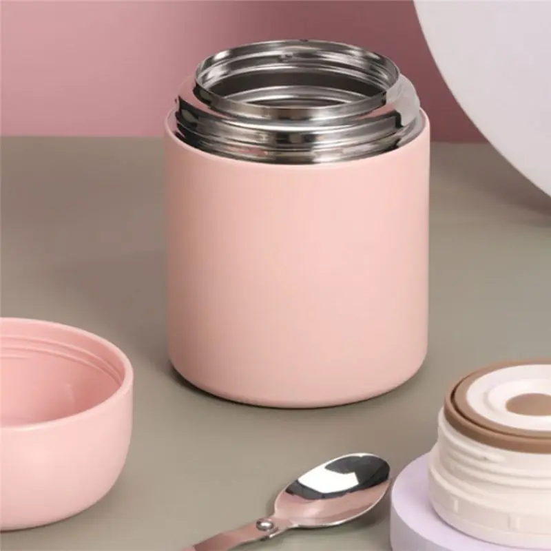 828new Thermoskanne für Warme Speisen - Isolierter Essensbehälter mit Faltbarem Löffel, Auslaufsichere Thermoskanne für Kinder und Erwachsene (Pink)