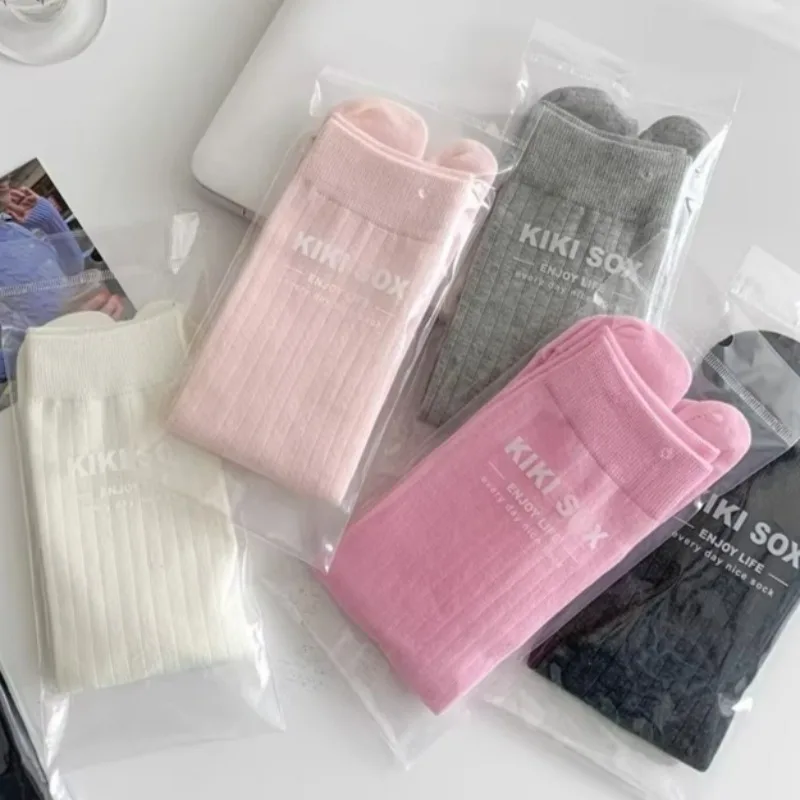 Lolita Ballet Split Toe Socks for Woman Cotton Solid Color Stripe Comfortable Soft Two-Toed Japanese Harajuku Women Tabi Sox