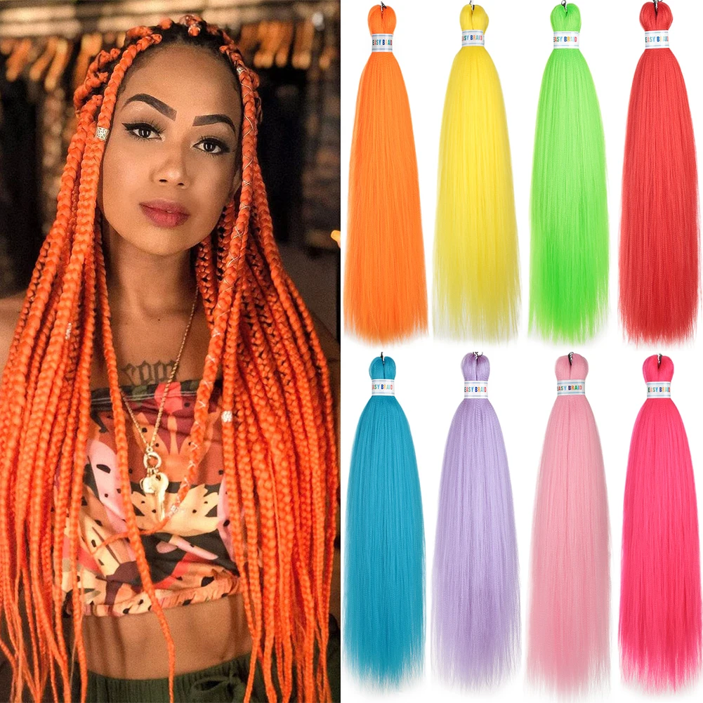 

3Pcs Synthetic Pre Stretched Braiding Hair Extensions 26 Inch Yaki EZ Jumbo Braids Orange Pink Yellow Blue Green Purple Braids