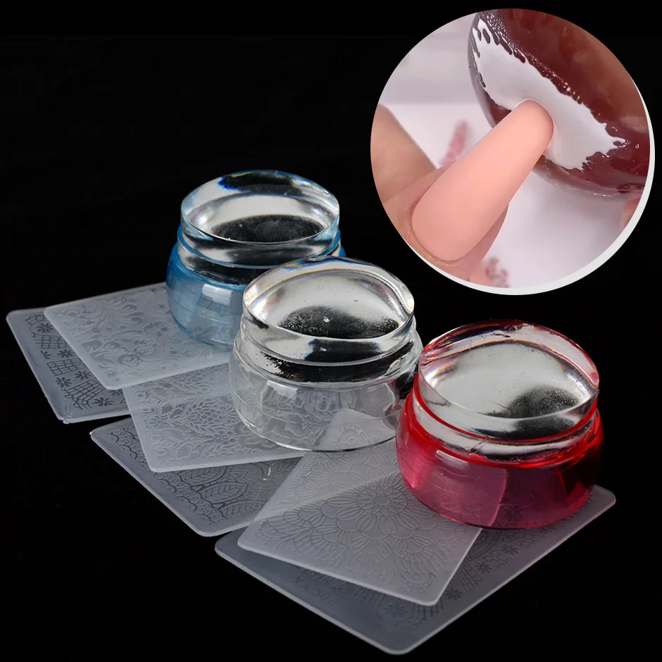 3-in-1 Nail Stamp Set with Cover, Transparent French Manicure Stamping Tool Kit for Nail Art Design, Salon-Grade Scraper