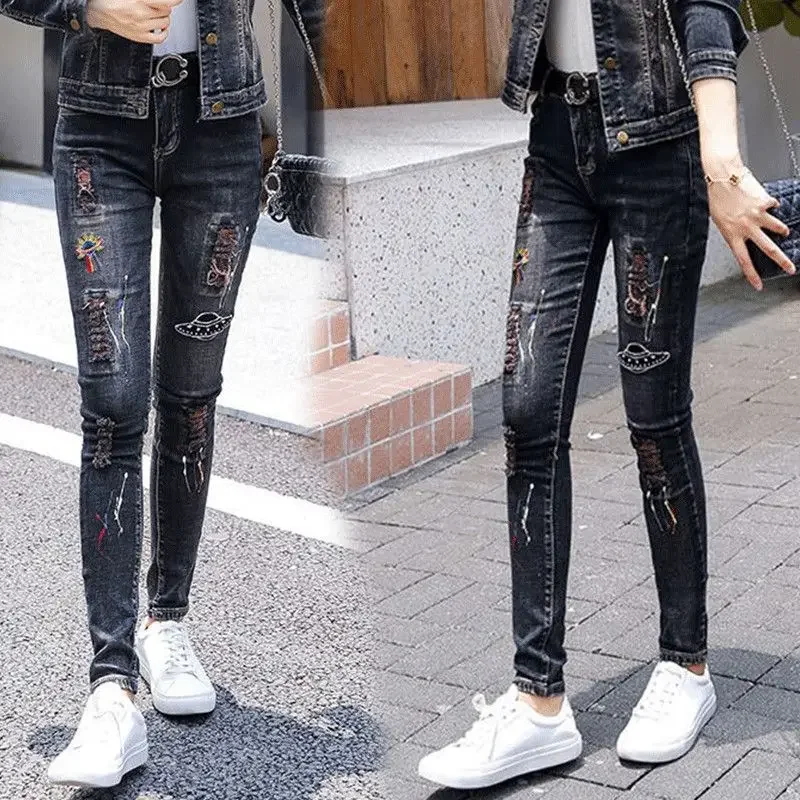 Retro denim top and pants set, spring and autumn new Korean casual couple outfit