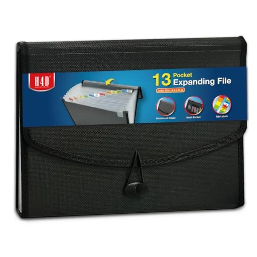 

13-Pocket Accordion File Organizer with Mesh Pocket, Expanding File Folder with Tabs, Expandable Document Organizer for Home Of