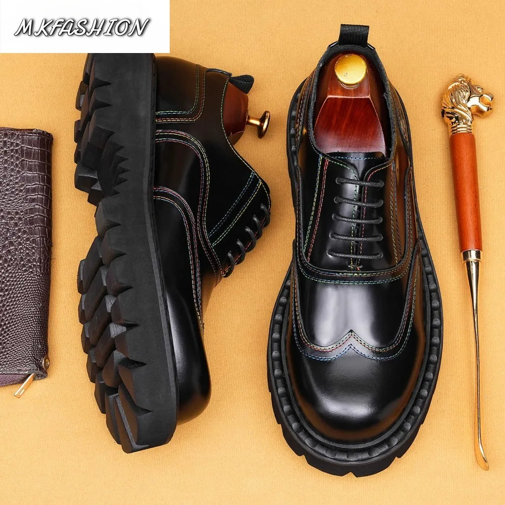 Men Casual Dress Oxford Shoes Genuine Leather Thick Bottom Lace Up Flats Male Footwear