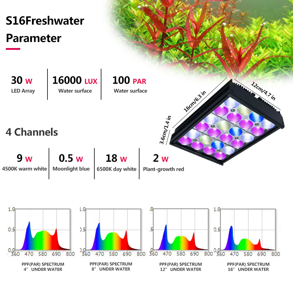 DSunY PopBloom Nano Led Aquarium Light Full Spectrum Freshwater Plants Timer Control 30W Freshwater Plants Fish Tank,