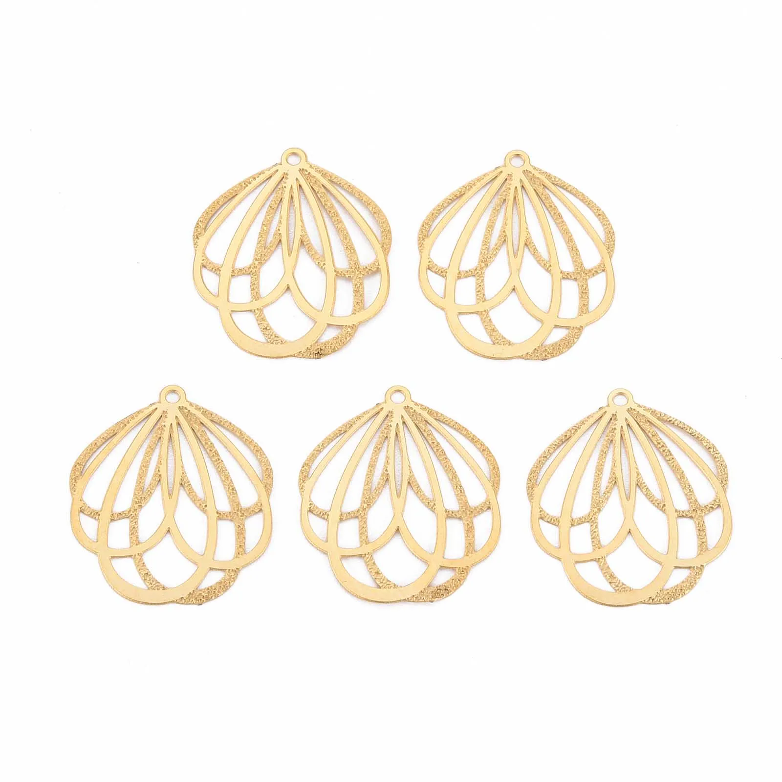 20Pcs Stainless Steel Teardrop Leaf Flower Filigree Pendant Real 18K Gold Plated Etched Embellishments Charms For Jewelry Making