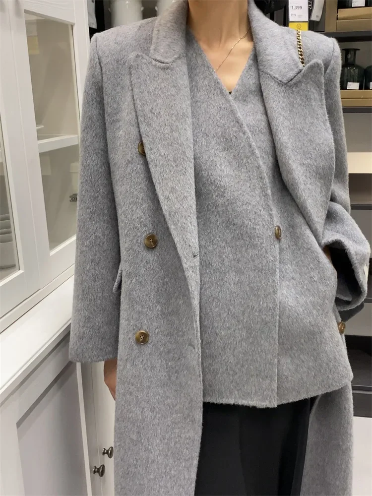 

New Women Two-piece Double-sided Cashmere Coat Female Mid-length New Thick Loose Warm Waistcoat Lael Woolen Coat Autumn Winter