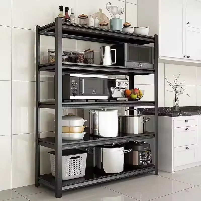 WM1 Black steel shelves stove  storage all metal shelves 3 4 5-layer bolt free display racks