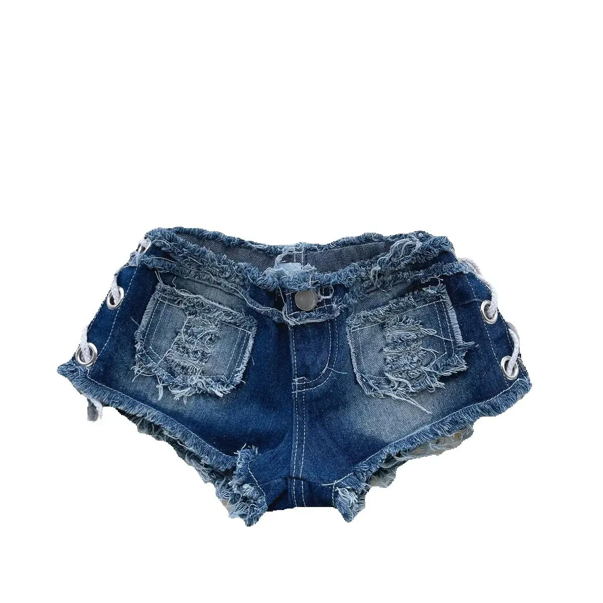 2025 Summer New Women's Edge Strap Design Low Waist Ultra Short Jeans Sexy Mini Denim Shorts Mujer