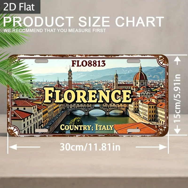 شقة 2D، قطعة واحدة من لافتة ديكور الحائط الصناعية العتيقة، لوحة معدنية من الألومنيوم مع فن لاندمارك إيطاليا،