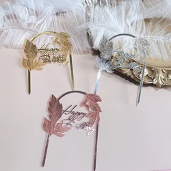 New Original Gold Pink Happy Birthday Cake Toppers Acrylic Birthday Cupcake Toppers for Kids Birthday Party Cake Decorations