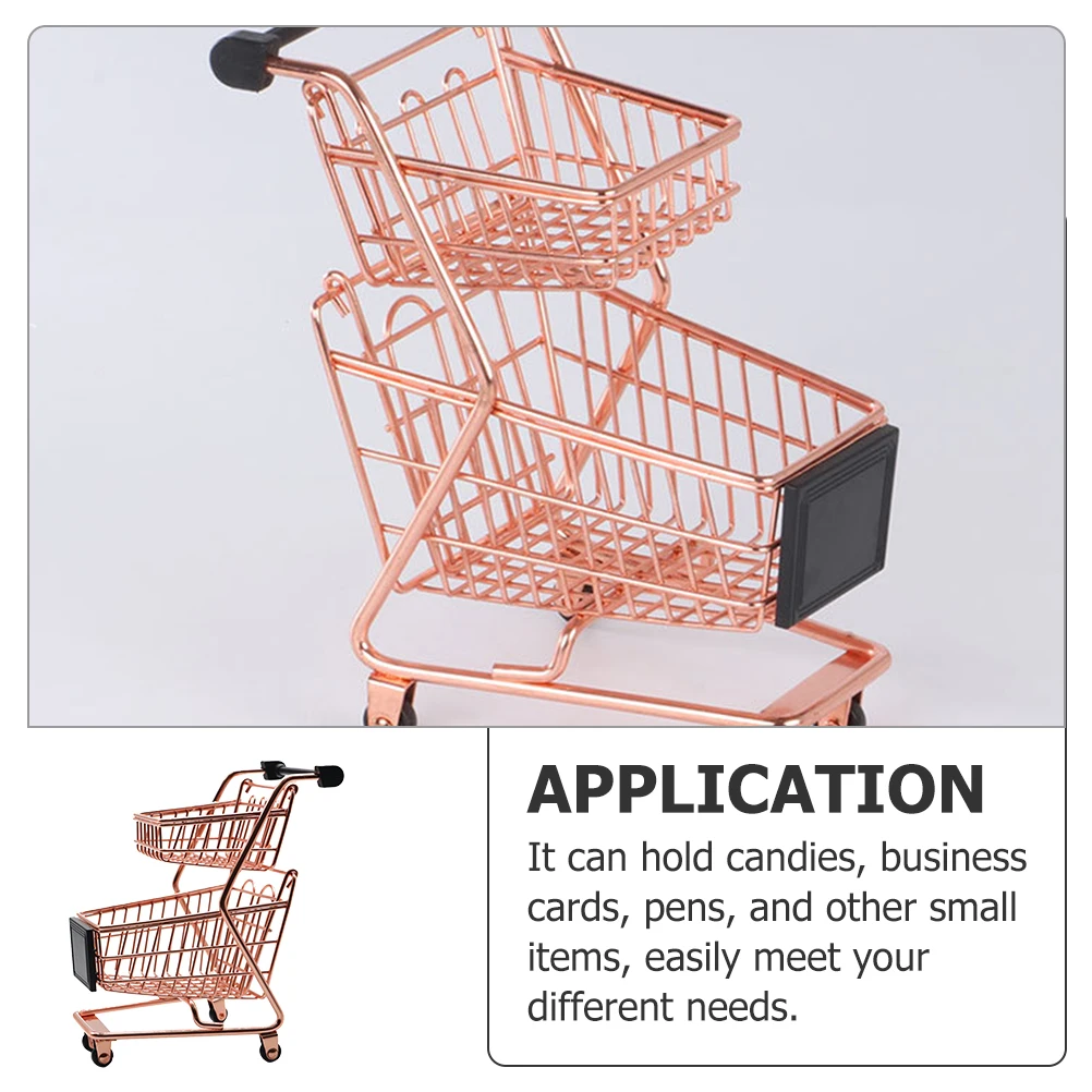 

Mini Shopping Desk Trolley Toy Storage Handcart Miniature Kids Supermarket Candy Mini Supermarket Shopping Cart Business Card