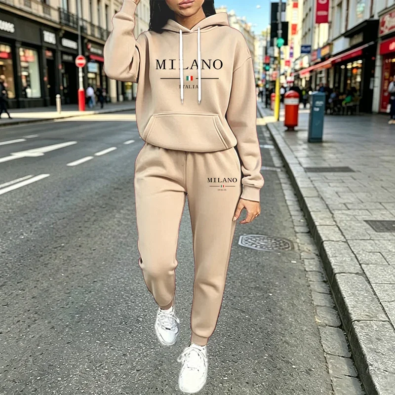 Autumn Winter Women's Sets 2pcs Hoodies Pants Suit Sports Outfits 2026 MILANO Letter Print Aesthetic Clothes Ladies Tracksuit