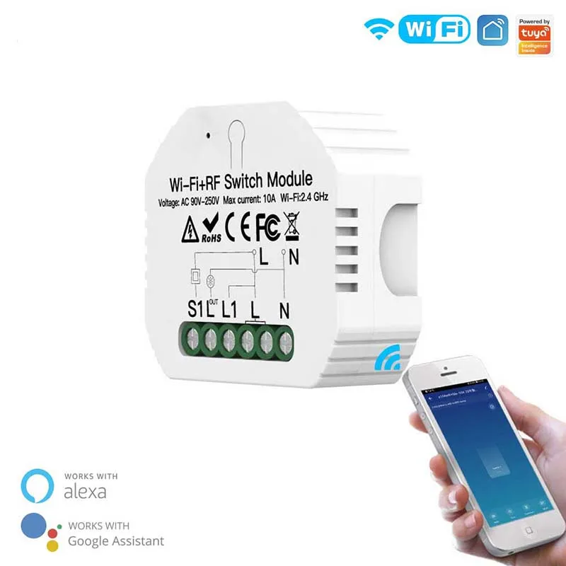 

Tuya Wifi Smart Switch + RF433 Remote Control Smart Home Wireless Switch 10A Smart Life Timer Voice Control Automation Module