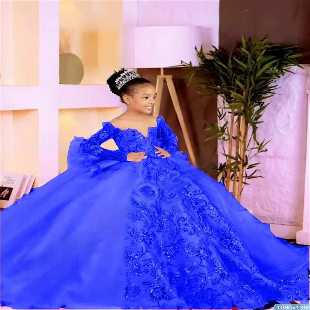 Abito da ragazza di fiori Abito da sposa Primo abito da festa di Natale Abito da cerimonia formale per bambini con ricami e volant