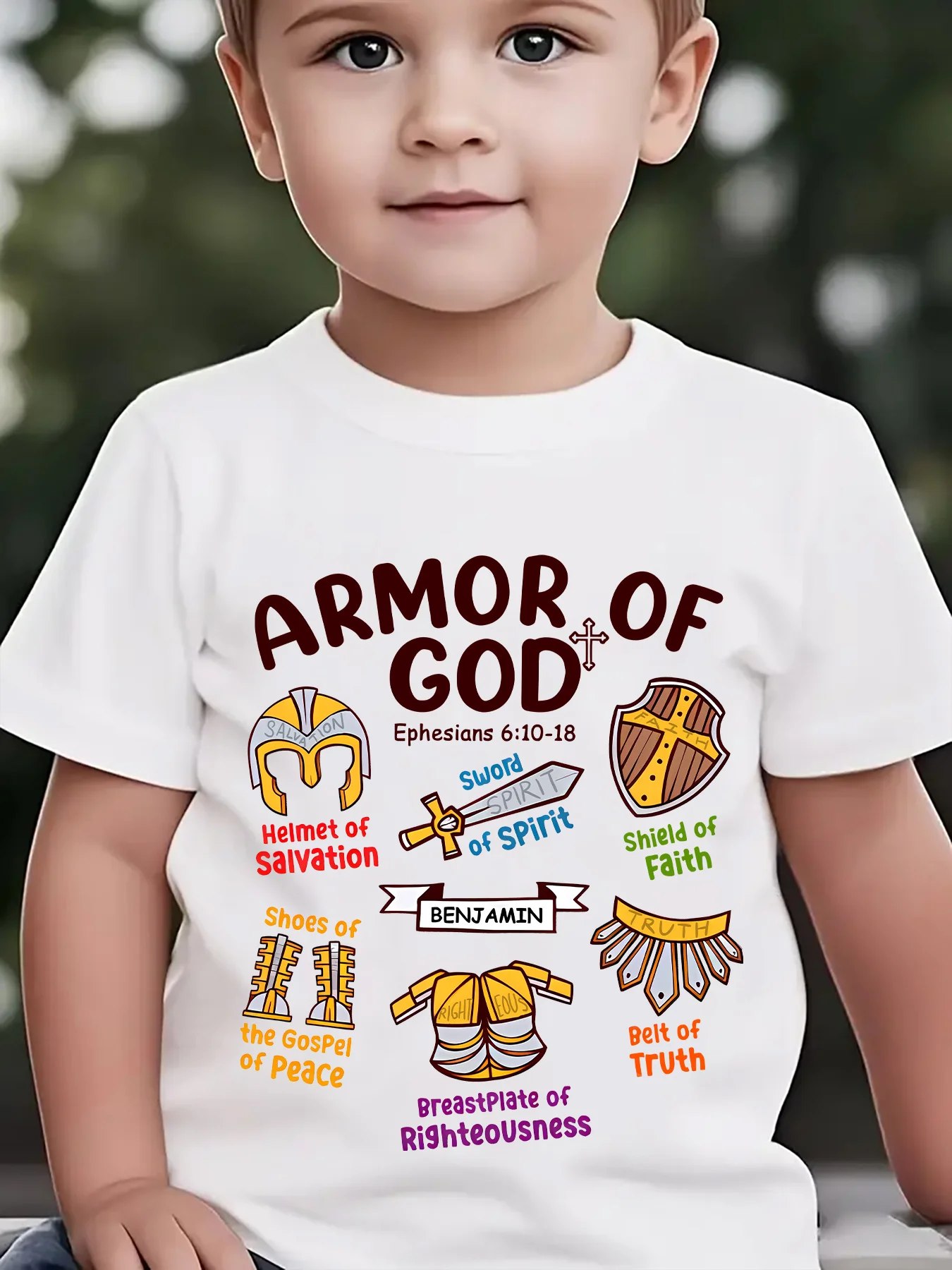 Armor Of God Christian Bible Verse Cartoon Armor Graphic Kids T Shirt Boys Girls Family Matching Summer Crew Neck Casual Tee