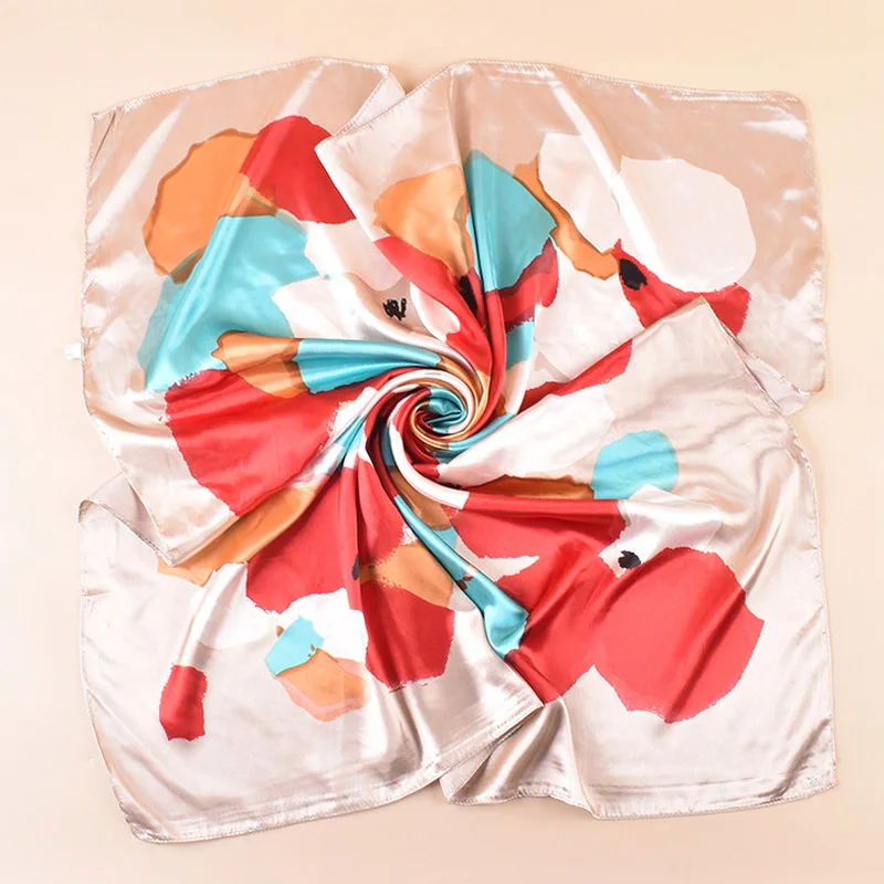 Hohe Qualität Schal Satin Seide Quadrat Schal Frauen Blume Halstuch Damen Stirnband Haar Bands Drucken Foulard Hijab Wraps Bandana – Detail 12