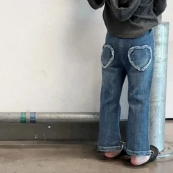 Girls Lace Straight Leg Jeans 2025 Spring Children Clothing Pants Children Korean Wide Leg Denim Pants