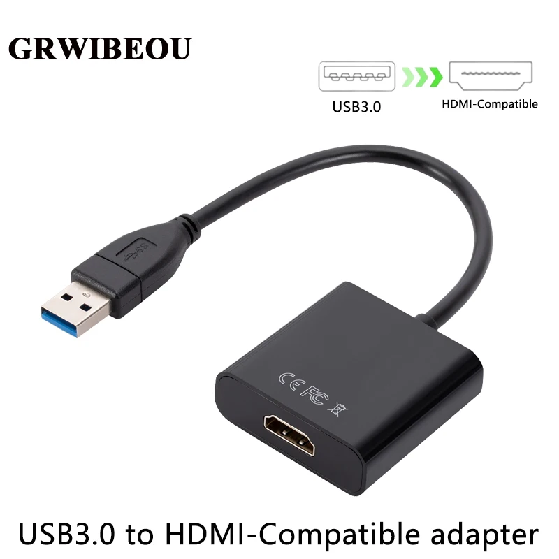 GRWIBEOU USB 3.0 to HDMI Adapter HD 1080P USB to HDMI-Compatible Converter External Audio Video Adapter Cable for Desktop Laptop