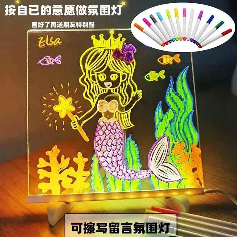لوحة رسم للأطفال يمكنك صنعها بنفسك، سهلة المسح، ألعاب مكتوبة بخط اليد من الأكريليك، تماثيل ديكور منزلي للسبورة المتوهجة